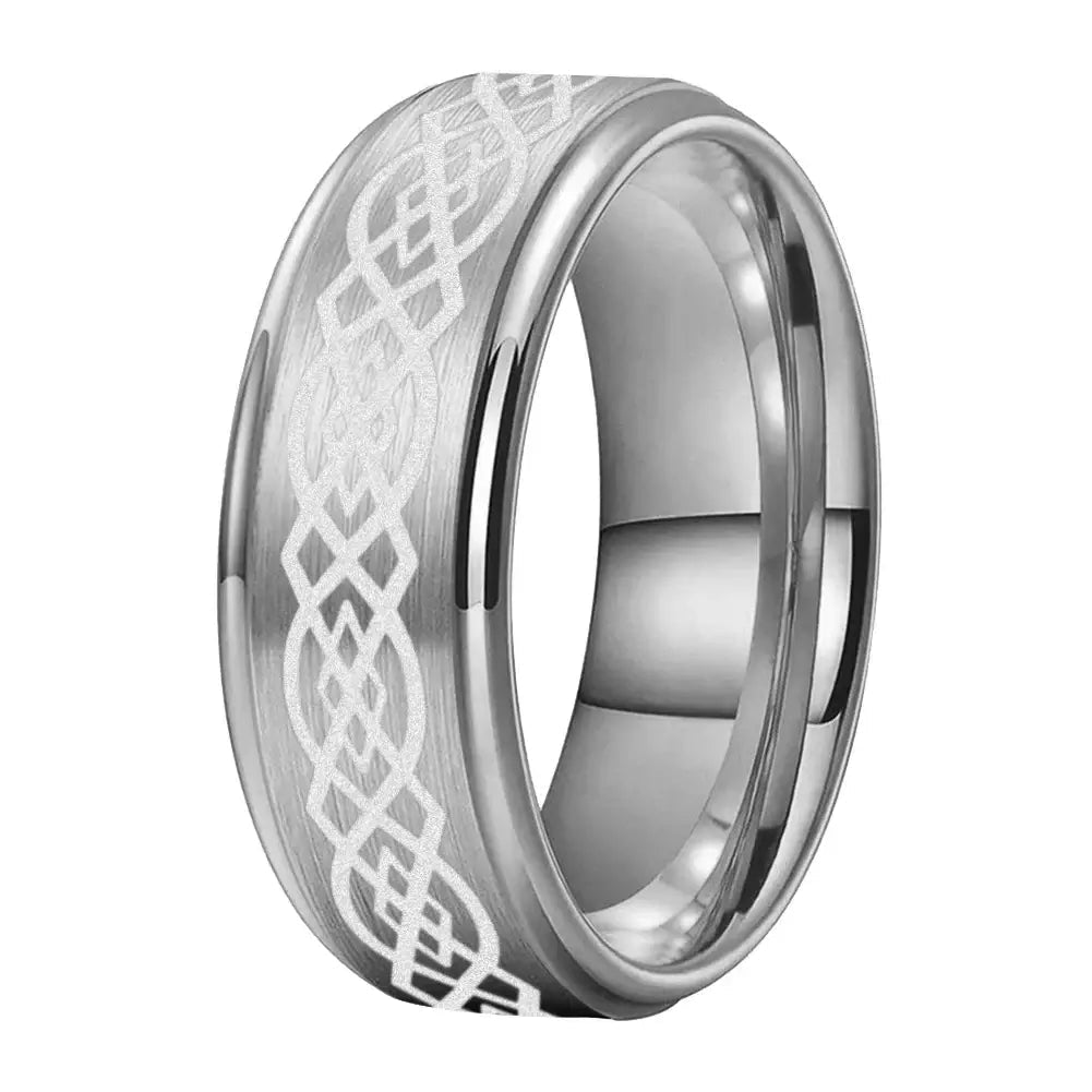 8mm Silver Tungsten Celtic Knot Ring – Symbol of Eternal Unity and Strength (Men’s) - Promise Rings