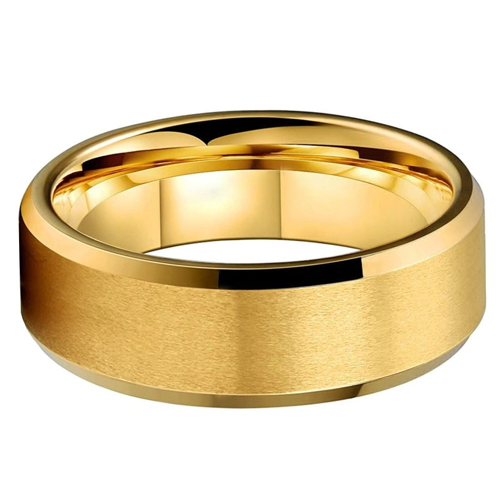 8mm Centre Brushed Gold Color Tungsten Men's Ring - Promise Rings