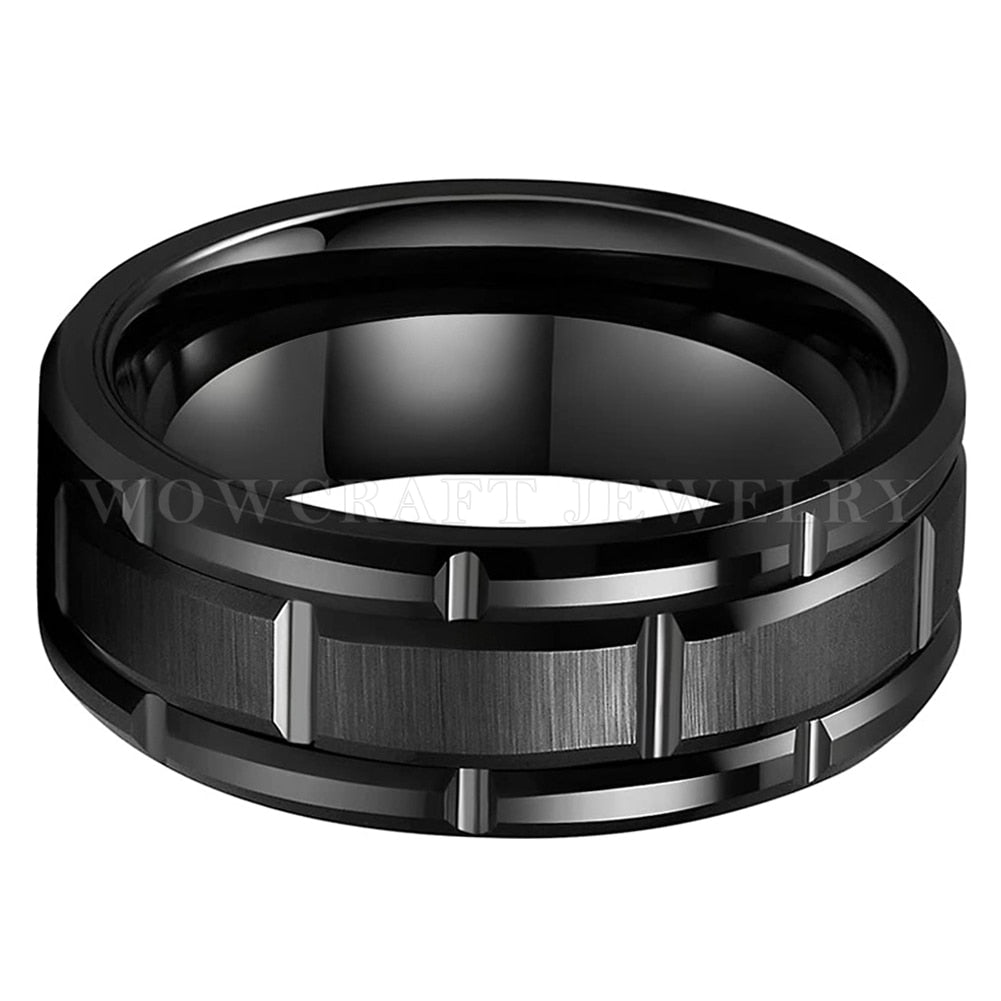 8mm Classic Brick Pattern Black Tungsten Men's Ring - Promise Rings