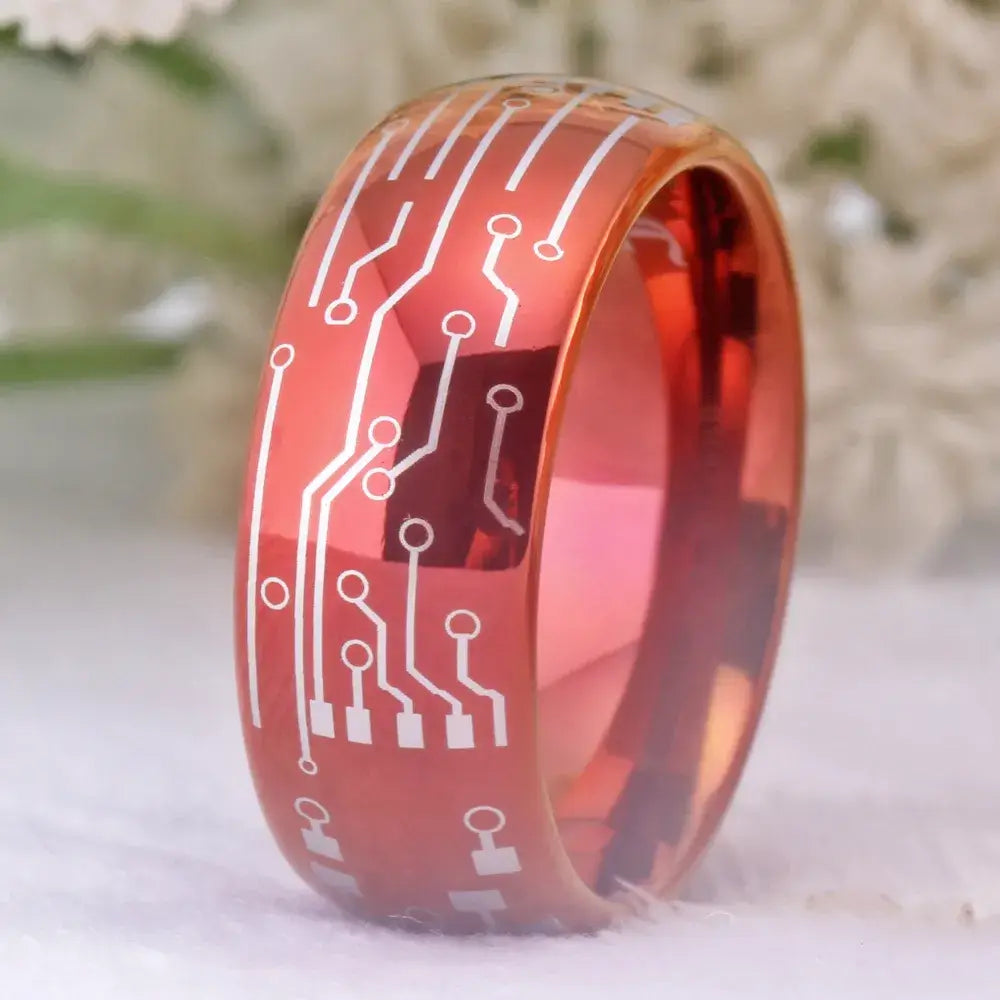 8mm Tungsten Circuit Board Geek Gamer Ring – Tech & Innovation Symbolism (Men’s) - Promise Rings