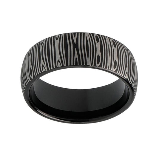 8mm Damascus Damascus Style Stripes Black Tungsten Men's Ring - Promise Rings