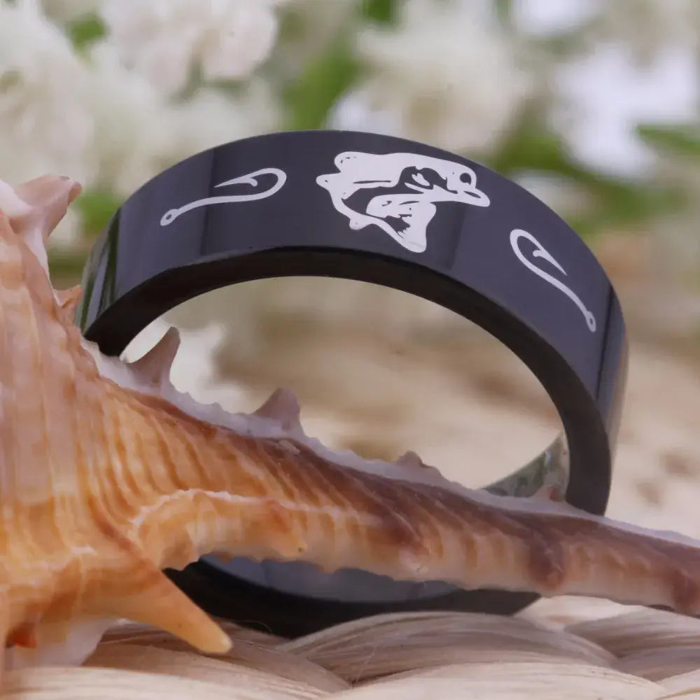 8mm Black Tungsten Pipe Fishing Ring – Outdoorsman’s Durable Men’s Band - Promise Rings