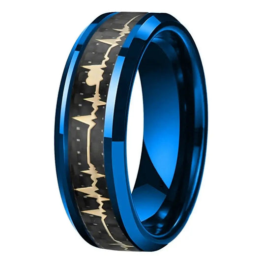 8mm Tungsten Ring – Gold Heartbeat EKG Love Design (Men’s) - Promise Rings