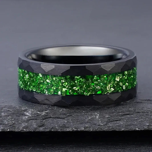 8mm Tungsten Hammered Edge Ring – Growth and Renewal Symbolism (Men’s) - Promise Rings