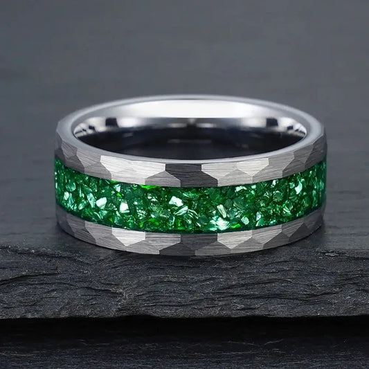 8mm Tungsten Hammered Edge Ring – Growth and Renewal Symbolism (Men’s) - Promise Rings