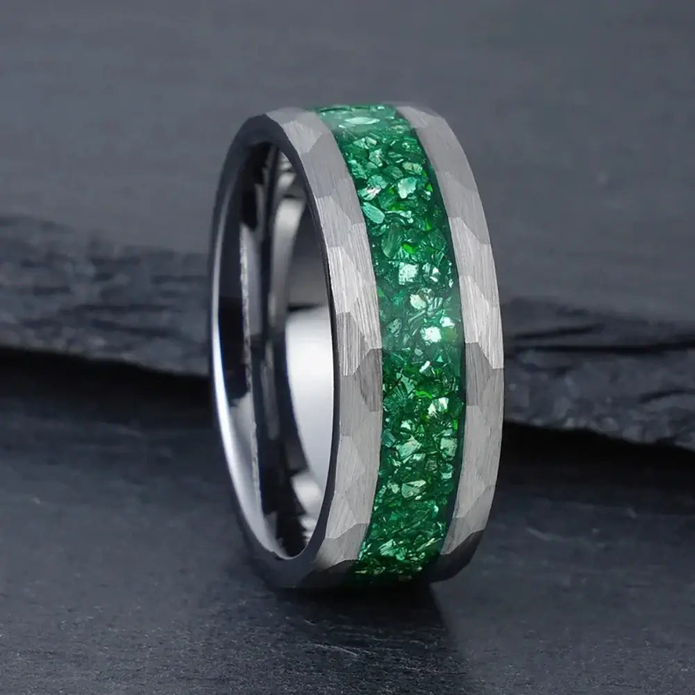 8mm Tungsten Hammered Edge Ring – Growth and Renewal Symbolism (Men’s) - Promise Rings