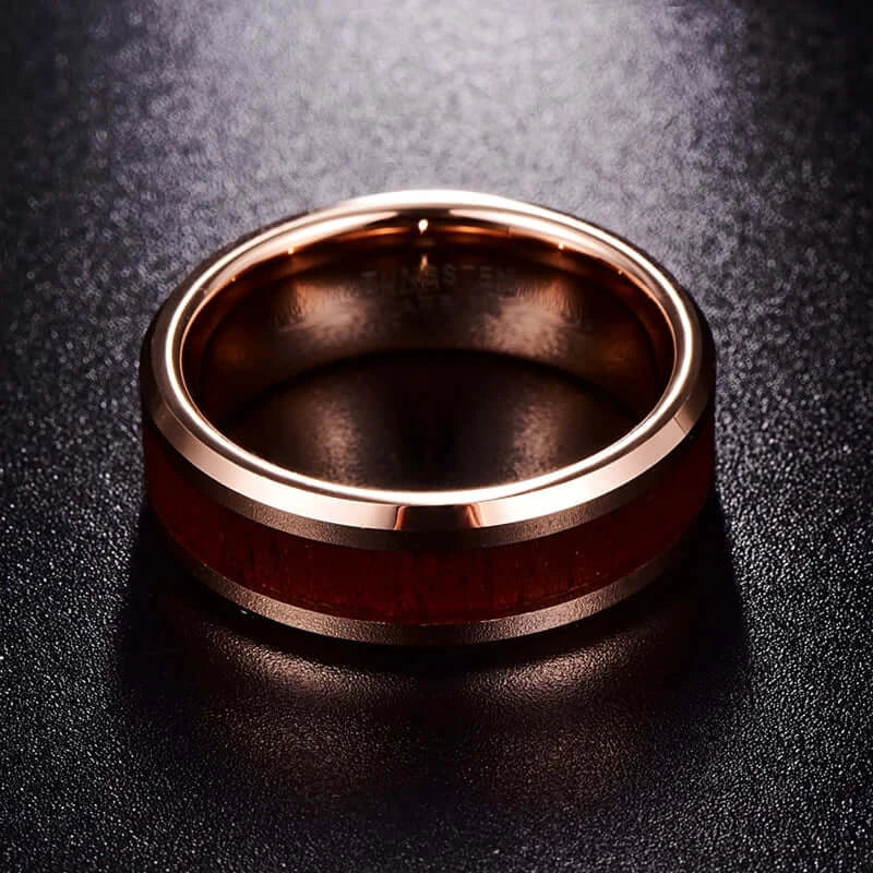 8mm Rose Gold Tungsten Ring – Hawaiian Koa Wood Inlay (Men's) - Promise Rings