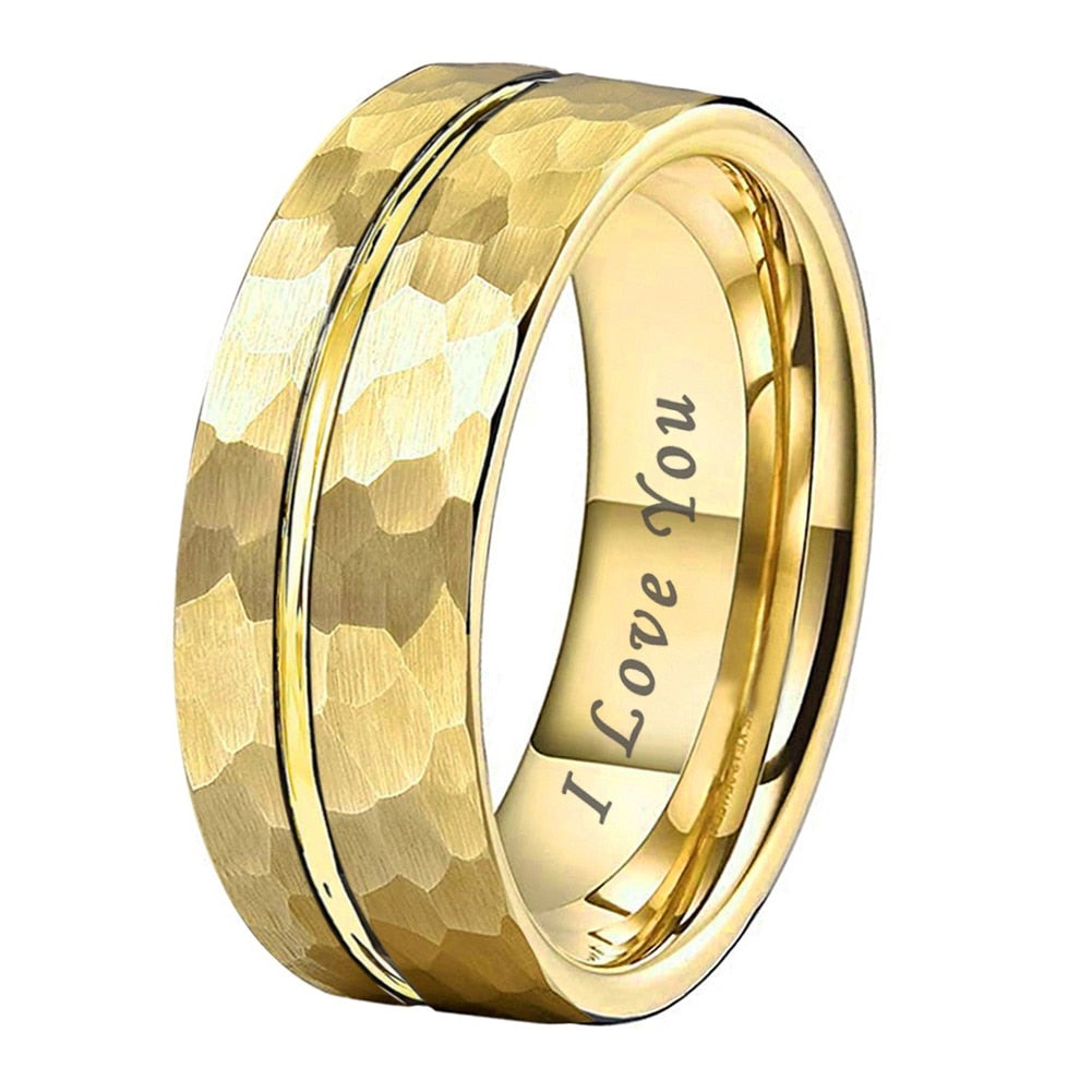 8mm I Love You Engraved Hammered Unisex Rings (2 Colors) - Promise Rings