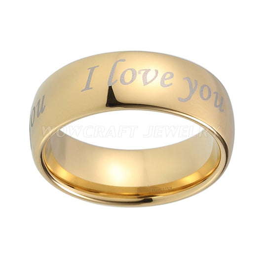8mm I Love You Engraved Top Gold Color Men's Ring - Promise Rings
