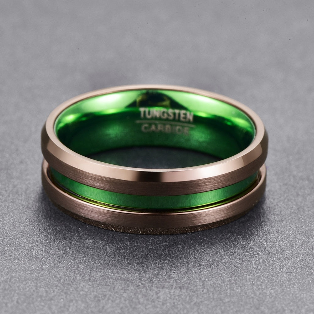 8mm Irish Green Groove Tungsten Men's Ring - Promise Rings