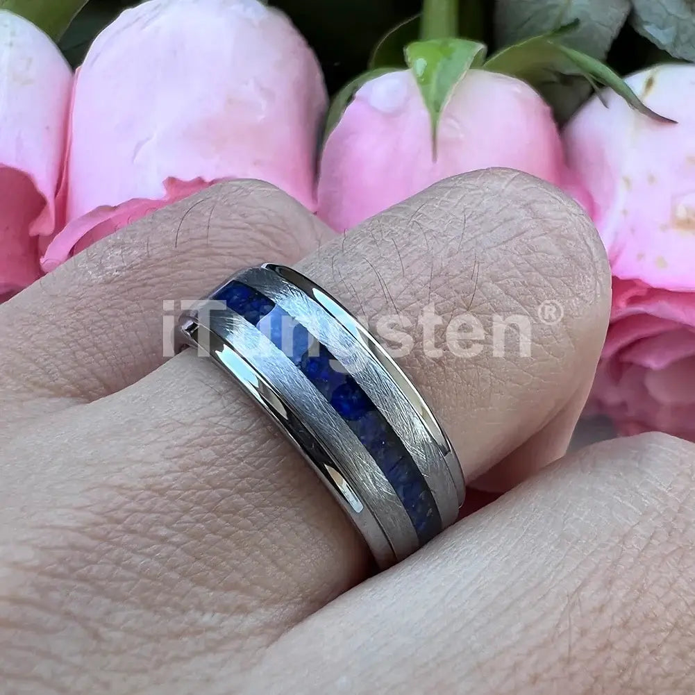 8mm Titanium Lapis Lazuli Inlay Ring – Nature Inspired Design (Men’s) - Promise Rings