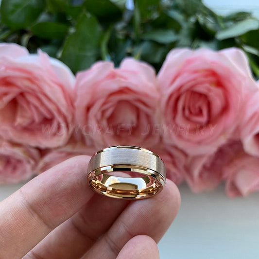8mm Luxury Brushed Rose Gold Tungsten Men's Ring - Promise Rings