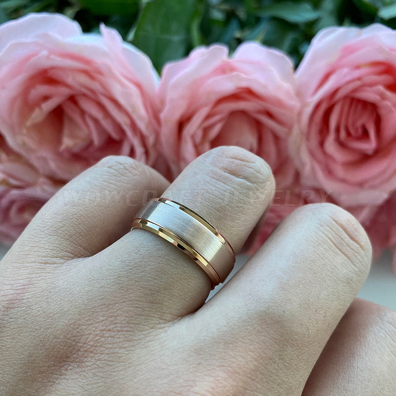 8mm Luxury Brushed Rose Gold Tungsten Men's Ring - Promise Rings