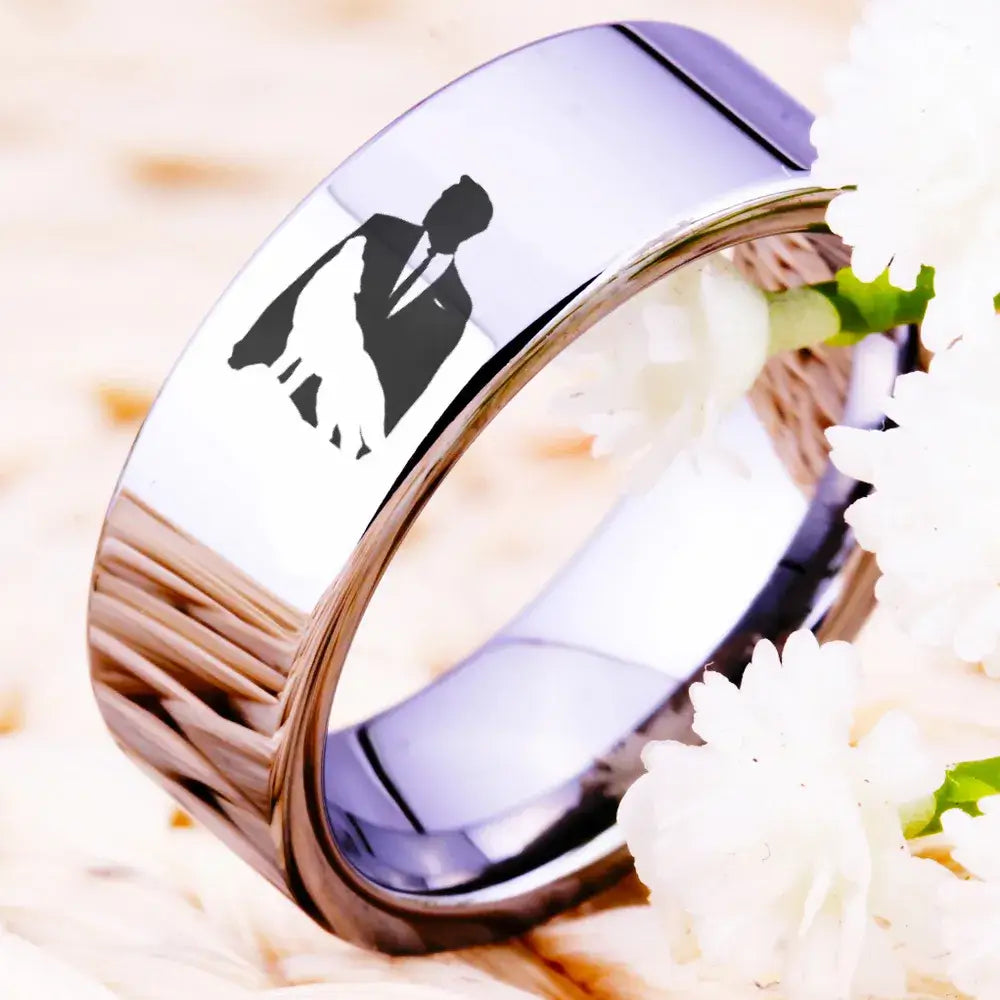 8mm Tungsten Man with Wolf Nature Design Ring – Loyalty, Strength & Companionship (Men’s) - Promise Rings