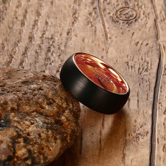 8mm Matte Black Tungsten Ring – Rose Gold-Tone Interior (Men’s) - Promise Rings
