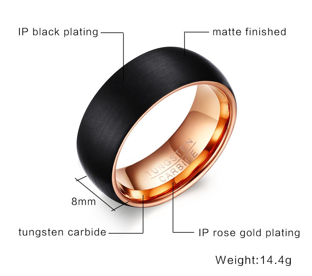 8mm Matte Black Tungsten Ring – Rose Gold-Tone Interior (Men’s) - Promise Rings