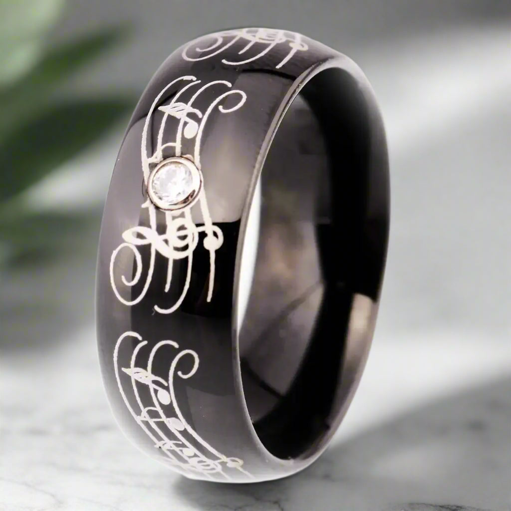 8mm Black Tungsten Melody Musical Notes Ring – Symbol of Passion & Creativity (Men’s) - Promise Rings