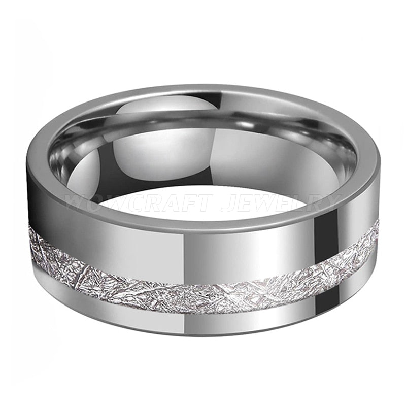 8mm Meteorite Inlay Silver Tungsten Men's Ring - Promise Rings
