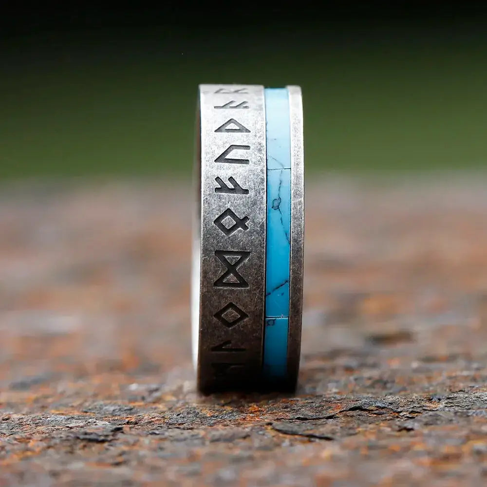 8mm Stainless Steel Viking Rune Ring – Norse Amulet Design (Men’s) - Promise Rings