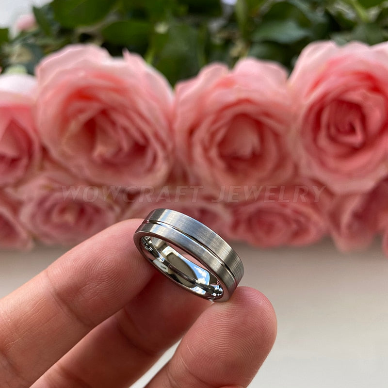 8mm Off- Centre Groove Silver Tungsten Men's Ring - Promise Rings