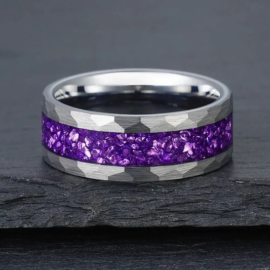 8mm Tungsten Hammered Edge Ring – Wisdom and Spirituality Symbolism (Men’s) - Promise Rings