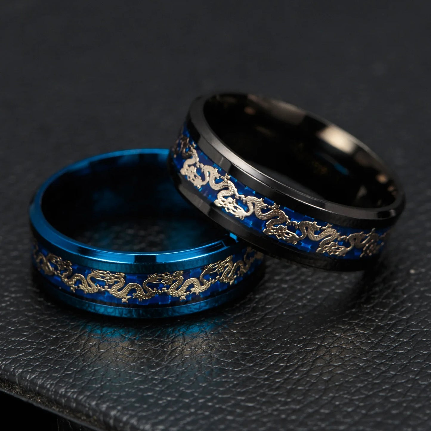 8mm Retro Chinese Dragon Titanium Unisex Rings - Promise Rings