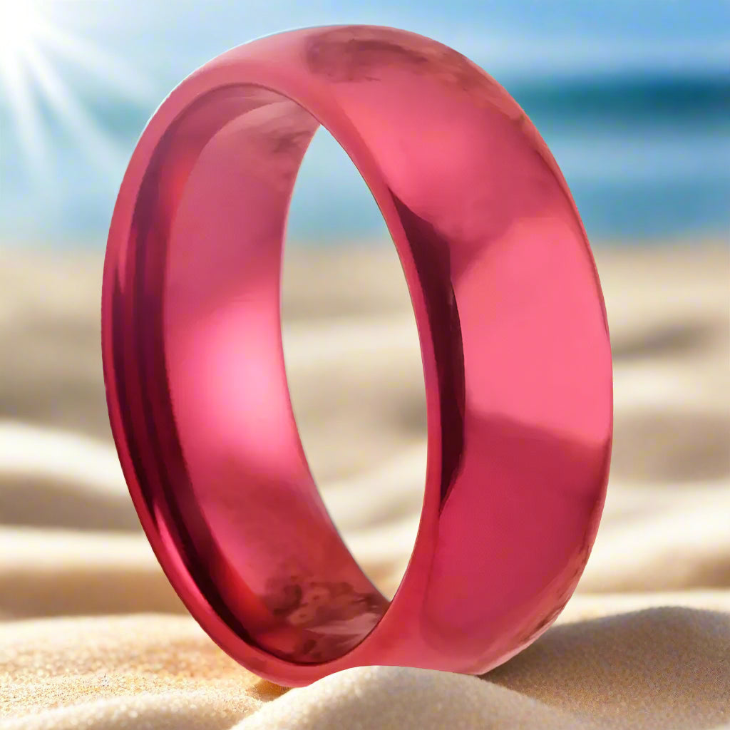 8mm Tungsten Dome Ring – Red Polished Finish (Men’s) - Promise Rings