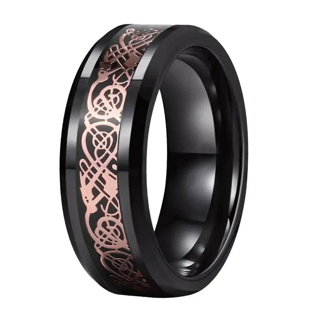 8mm Tungsten Celtic Dragon Ring – Beveled Polished Edges Symbolizing Strength & Heritage (Men’s) - Promise Rings