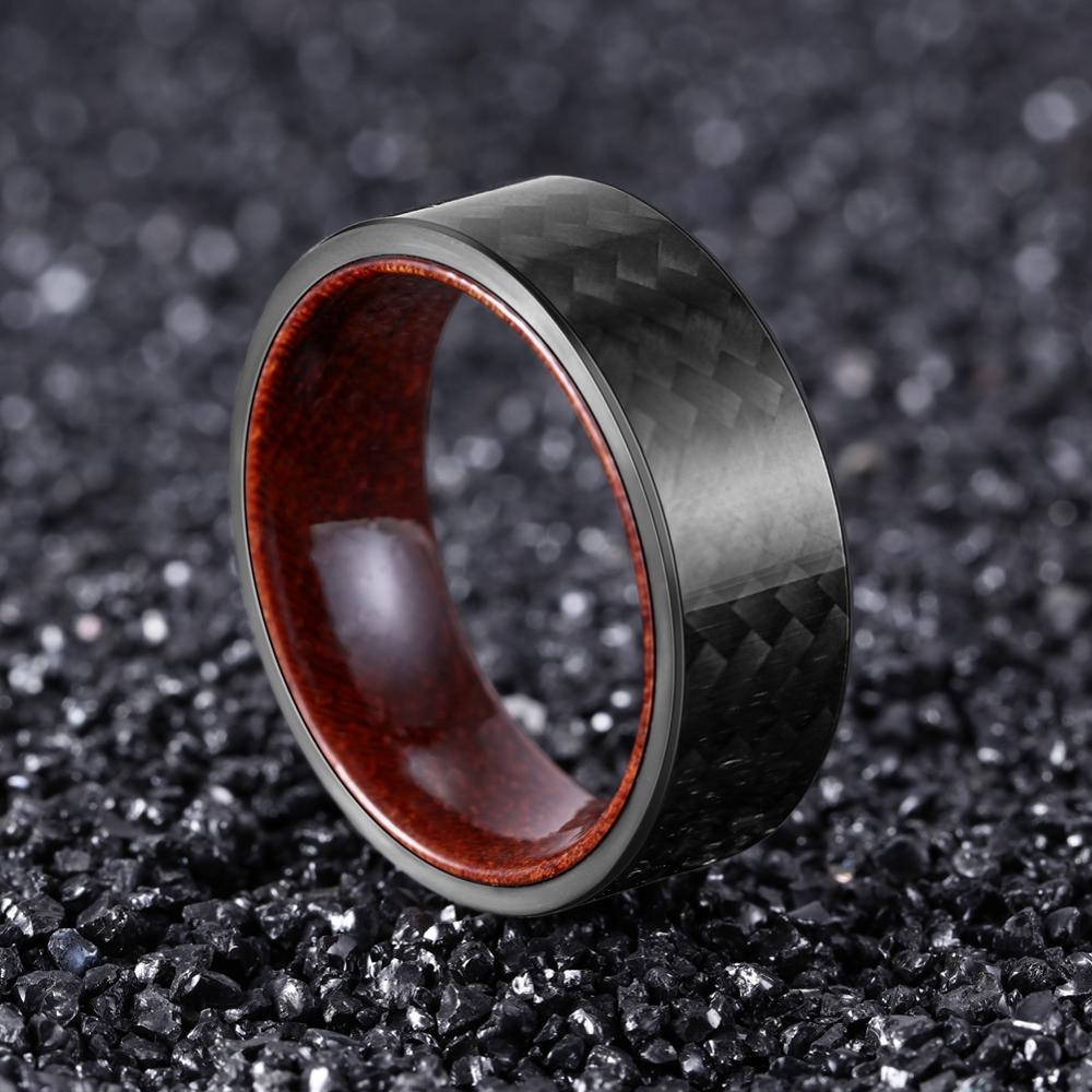 8mm Rosewood & Black Twill Carbon Fiber Ring – Modern Strength Meets Natural Elegance (Men’s) - Promise Rings