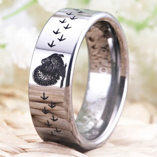 8mm Polished Tungsten Thanksgiving Turkey Bird Ring – Symbol of Gratitude & Family (Men’s) - Promise Rings
