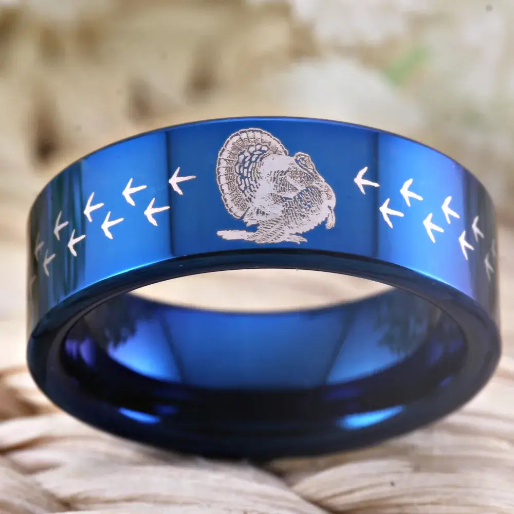 8mm Polished Tungsten Thanksgiving Turkey Bird Ring – Symbol of Gratitude & Family (Men’s) - Promise Rings