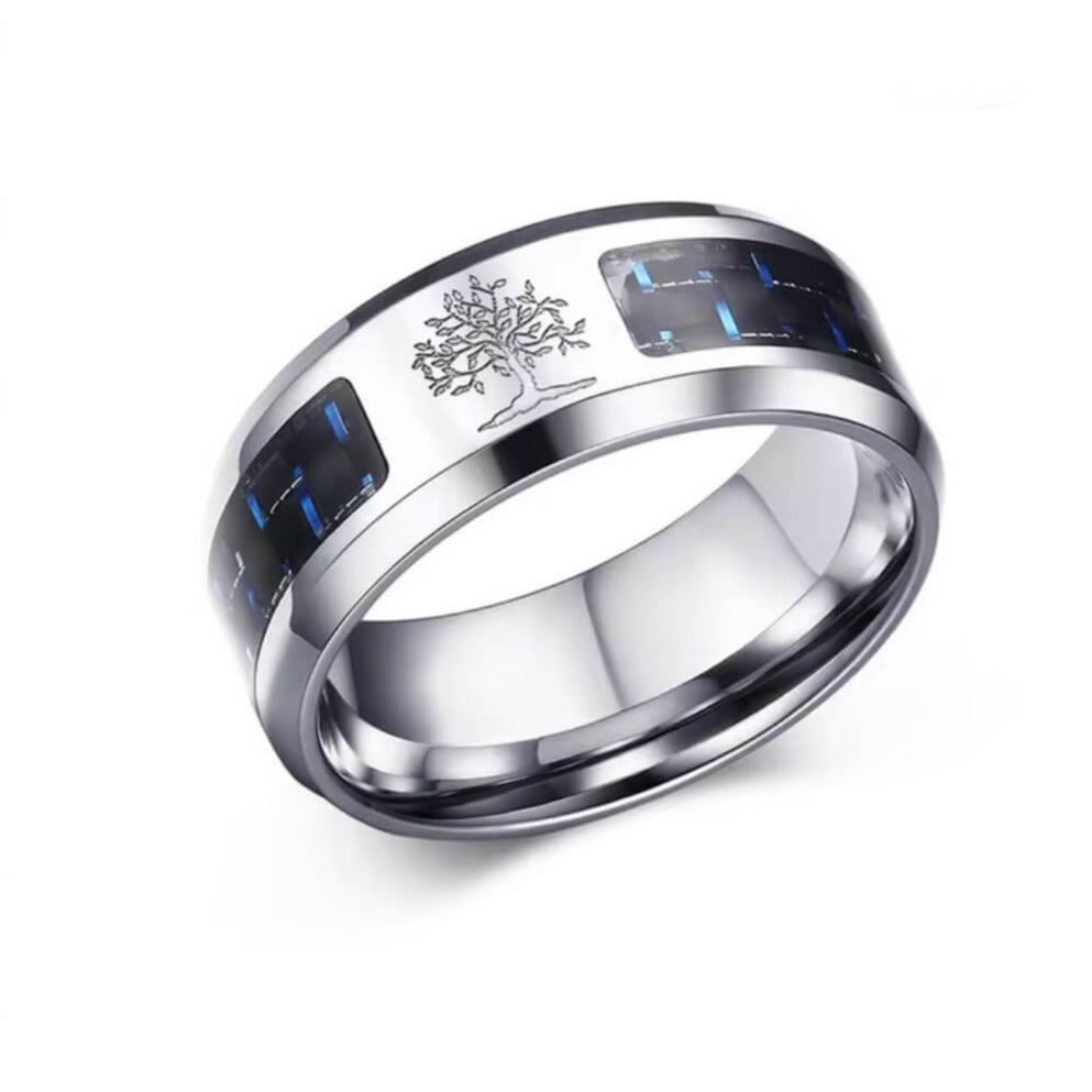 8mm Tree Of Life Black Stainless Steel Unisex Ring - Promise Rings