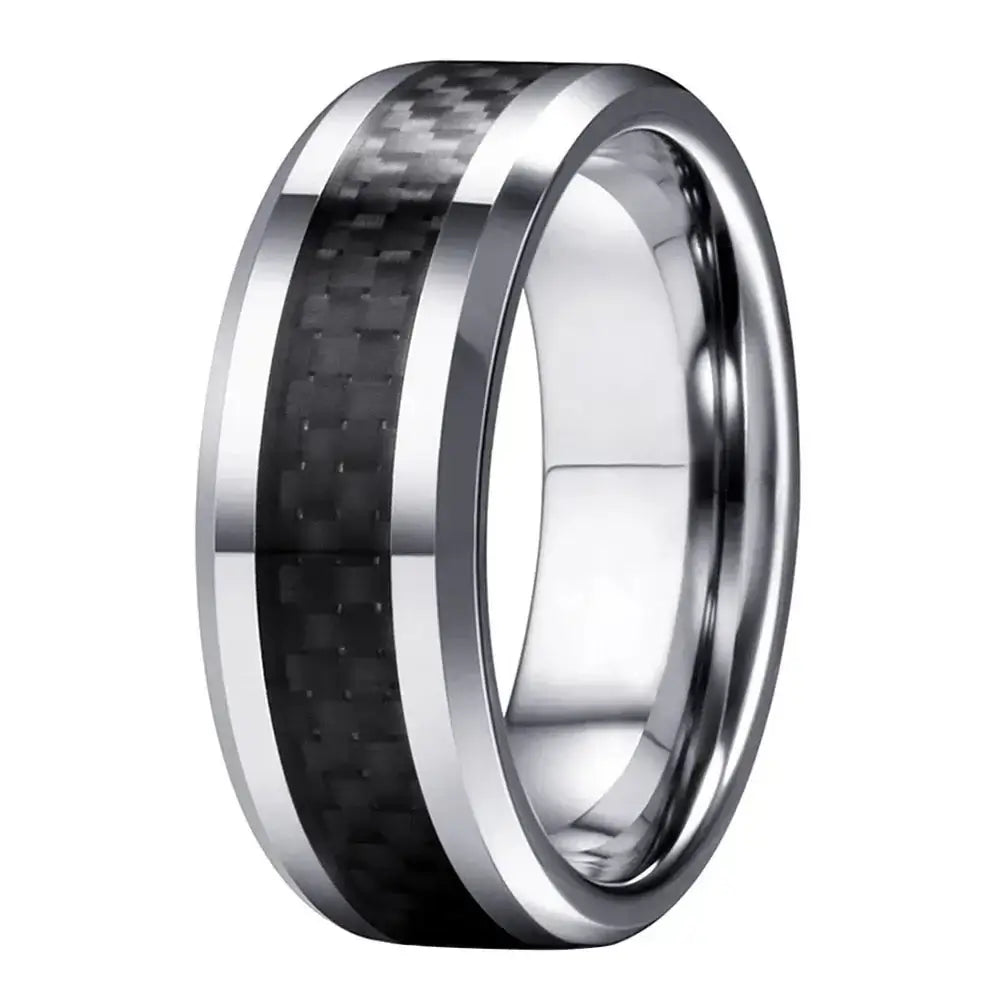 8mm Tungsten Black Carbon Fiber Polished Gold Ring – Modern Masculine Style (Men’s) - Promise Rings