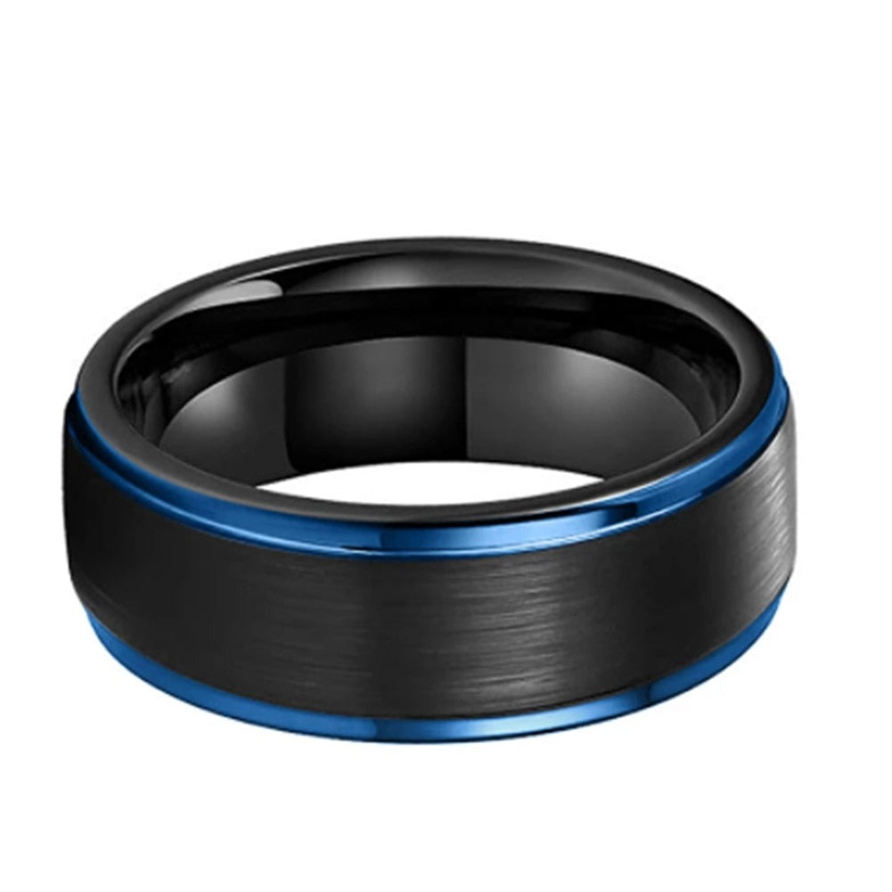 8mm Two Tone Silver & Blue Tungsten Men's Rings - Promise Rings
