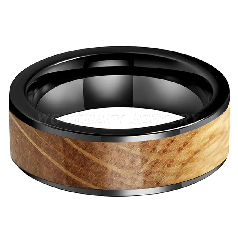 8mm Whiskey Barrel Inlay Black Tungsten Men's Ring - Promise Rings