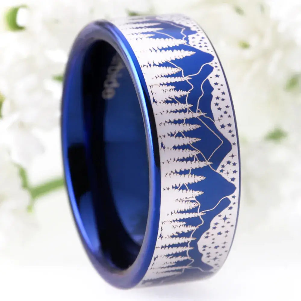 8mm Tungsten Wild Wolves in Mountains Ring – Nature & Freedom Symbolism (Unisex) - Promise Rings