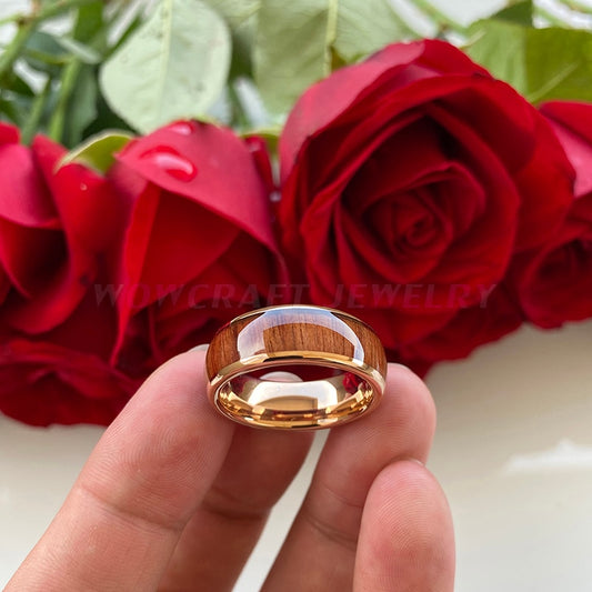 8mm Wood Inlay & Rose Gold Men's Ring - Promise Rings