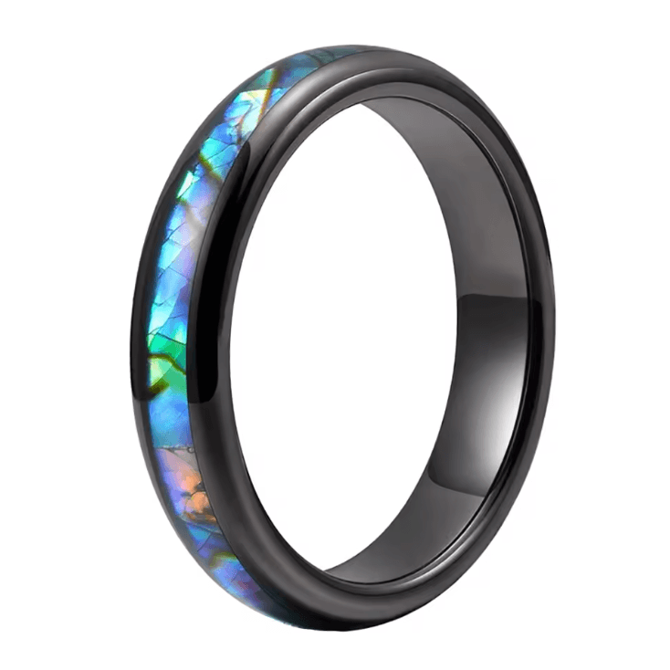 Abalone Shell Ring — 4mm Domed Black Tungsten women's Band