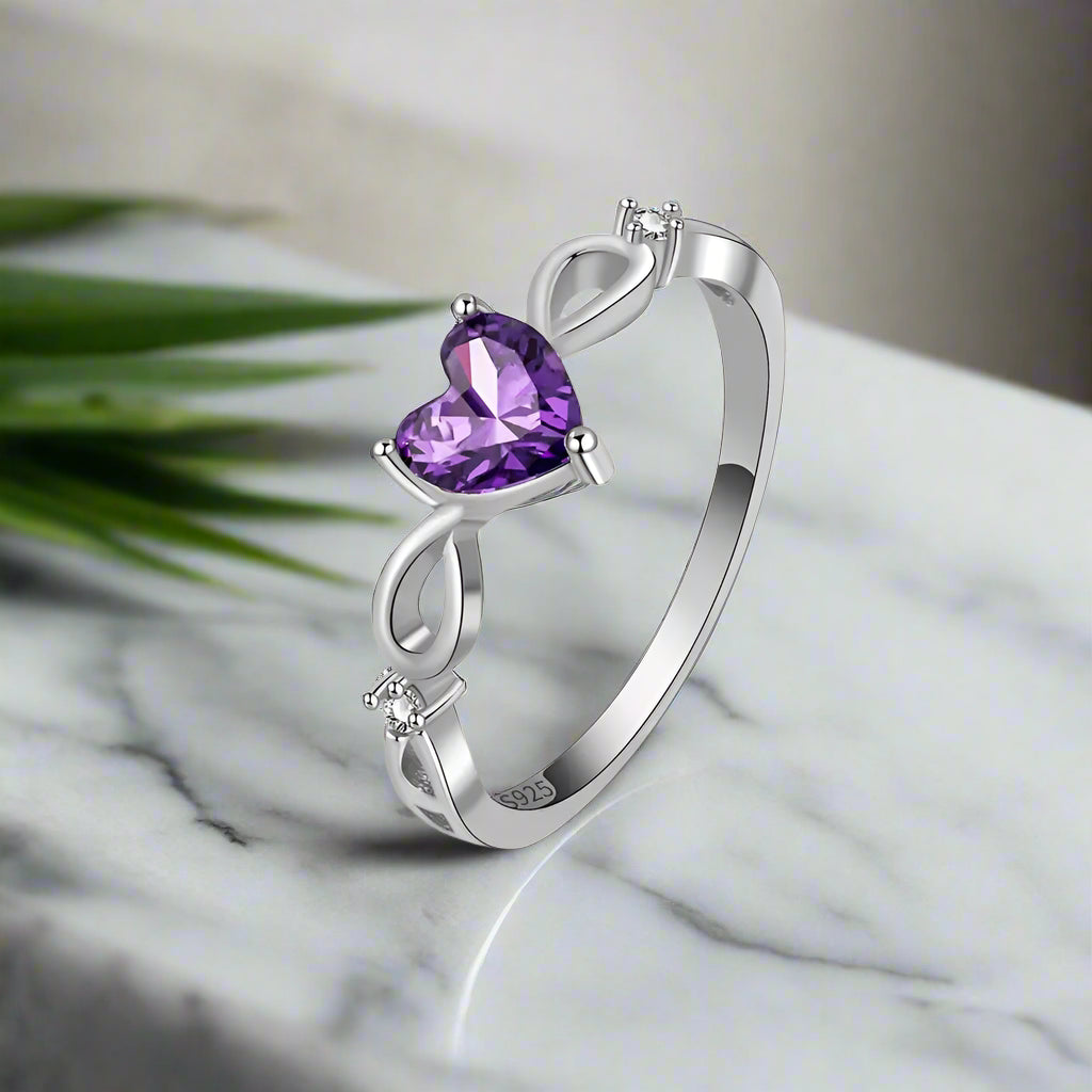 6mm 925 Sterling Silver Amethyst Heart Ring – Symbol of Love and Serenity (Women’s) - Promise Rings