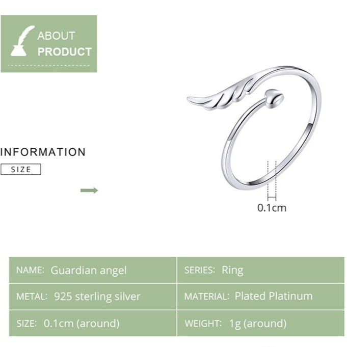 2mm Sterling Silver Angel Wing Ring – Guardian Symbol of Love & Protection (Women’s) - Promise Rings