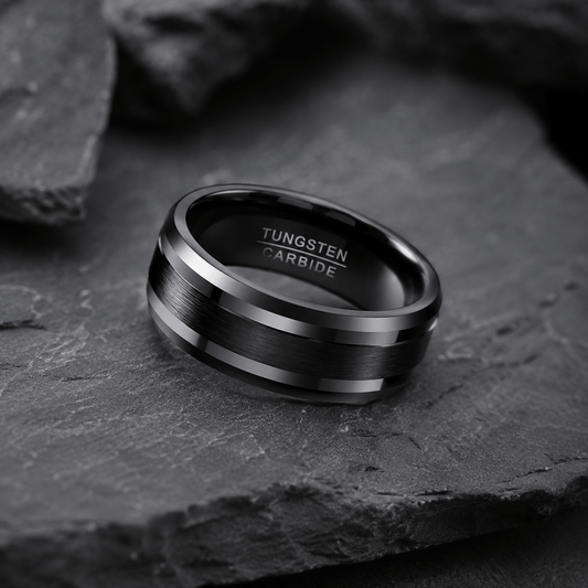 Men's Black Brushed Tungsten Carbide Ring — 8mm Wedding & Promise Band