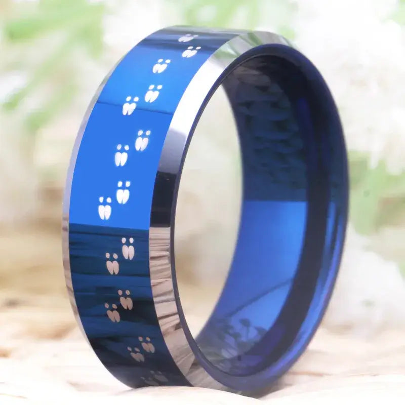 8mm Tungsten Buck Doe Deer with Hoof Prints Ring – Nature and Wildlife Symbolism (Men’s) - Promise Rings