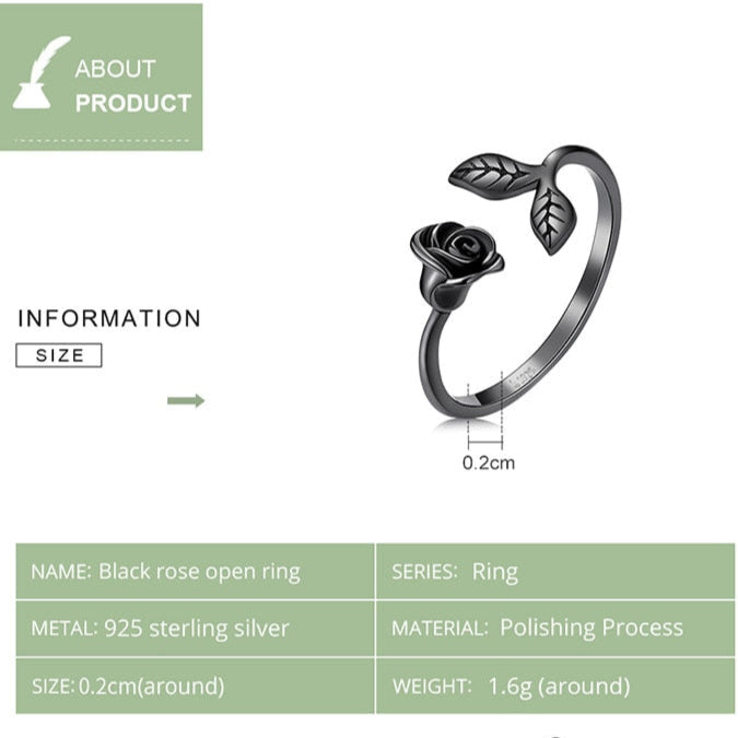 2mm Black Rose Sterling Silver Ring – Gothic Romance & Mystery Symbol (Women’s) - Promise Rings