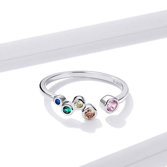 Adjustable Sterling Silver Colorful CZ Bubbles Ring – Playful & Elegant (Women’s) - Promise Rings