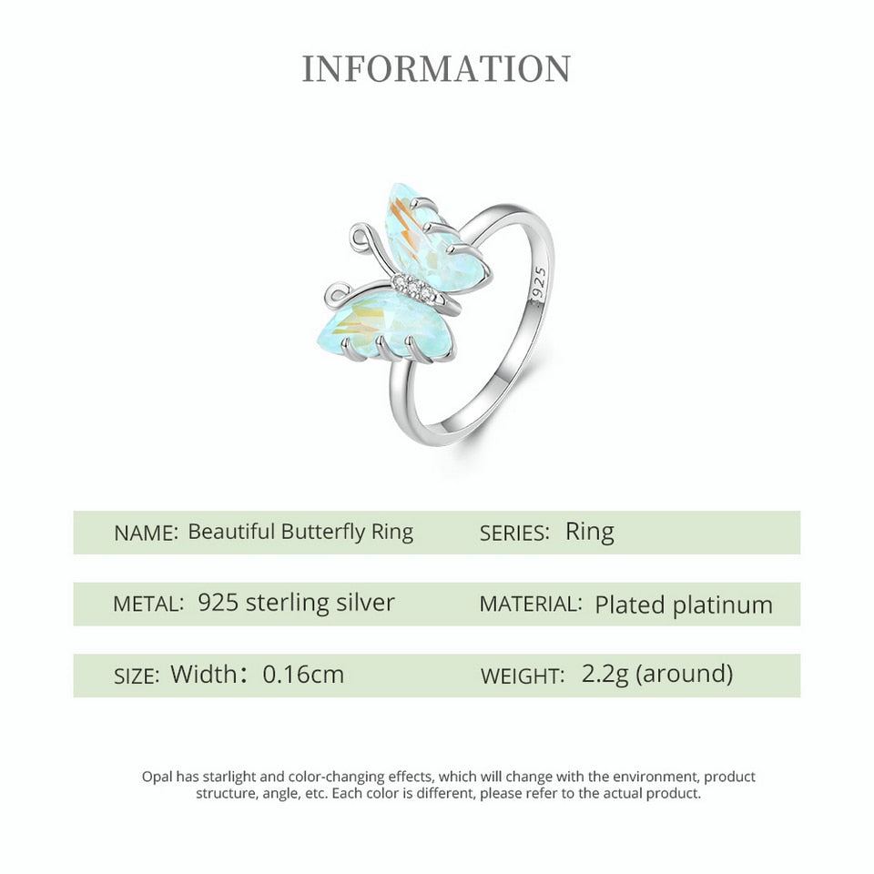 4mm Sterling Silver Butterfly Ring – Opalescent Wings & CZ Detail (Women’s) - Promise Rings
