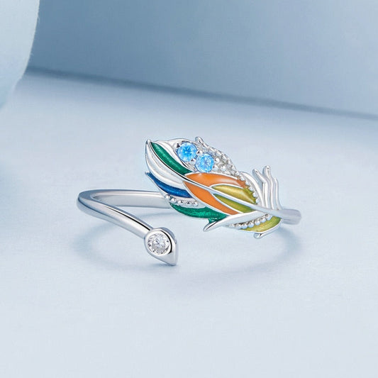 925 Sterling Silver Peacock Feather Ring – Colorful CZ Pavé Design (Women’s) - Promise Rings
