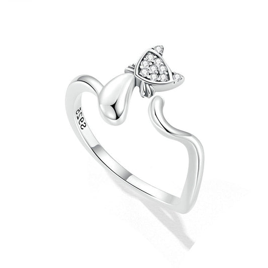 925 Sterling Silver Cat Ring – Playful Cubic Zirconia Design (Women’s) - Promise Rings