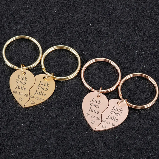Custom Paired Half Heart Keychain – Infinity Love Symbol with Names & Date (Couples) - Keychains