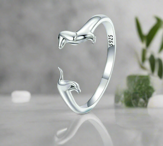 Sterling Silver Dog Ring – Cute Dachshund Wrap Design (Women’s) - Promise Rings
