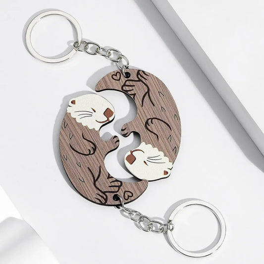 Wooden Otter Keychain Set – Cute Animal Design for Couples - Keychains